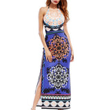 Chic Floral Sleeveless Long Open Dress Hanging Neck Bodycon Backless M