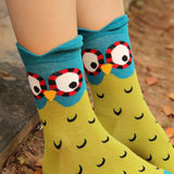 Lady Girls Cute Cartoon Animal Pattern Socks Cotton Warm Socks Blue