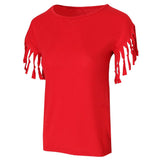 Women Pure Color Cotton Short Sleeve T-shirt Summer Blouse Tops L Red