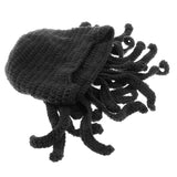 Unisex Beard Hat Knit Beanie Cap Winter Warm Octopus Hat Windproof Funny Black