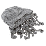 Unisex Beard Hat Knit Beanie Cap Winter Warm Octopus Hat Windproof Funny Light Gray