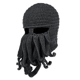 Unisex Beard Hat Knit Beanie Cap Winter Warm Octopus Hat Windproof Funny Dark Gray