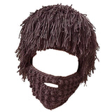Unisex Knit Bearded Hat Handmade Wig Winter Warm Ski Mask Beanie Kids Brown