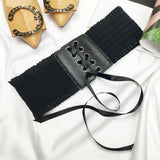 Maxbell Women Soft Faux Leather Wide Self Tie Waist Band Cinch Boho Belt