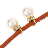 Fashion Women Pearl Decoration Waist Belt Thin Strap Dress Waistband Camel