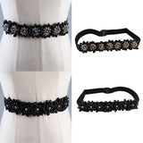 Womens Faux Diamond Flower Buckle Belt Wide Elastic Waistband Red #5