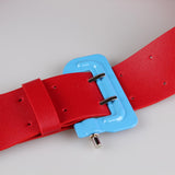 Woman Lady Girl Fashion PU Leather Waist Thin Buckle Belt Red