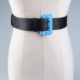 Woman Lady Girl Fashion PU Leather Waist Thin Buckle Belt Black