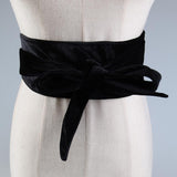 Women Soft Bowknot Wide Self Tie Wrap Around Waist Band Cinch Belt Black