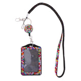 Rhinestone Lanyard with Retractable Reel Vertical ID Badge Holder Black