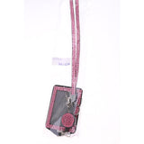 Rhinestone Lanyard with Retractable Reel Vertical ID Badge Holder Deep Pink