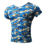 Men Camo T-Shirt Short Sleeves Military Tactical Camouflage Tee Blue