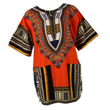 Unisex African Prints Dress Cotton Dashiki Shirt Ethnic Caftan Orange