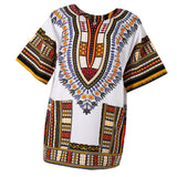 Unisex African Prints Dress Cotton Dashiki Shirt Ethnic Caftan Yellow