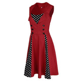 Max Women Polka Dots Vintage 50s Style Cocktail Party Swing Dress  2XL Wine red