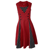 Max Women Polka Dots Vintage 50s Style Cocktail Party Swing Dress  2XL Wine red