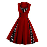 Max Women Polka Dots Vintage 50s Style Cocktail Party Swing Dress  2XL Wine red
