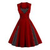 Max Women Polka Dots Vintage 50s Style Cocktail Party Swing Dress  2XL Wine red