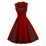 Max Women Polka Dots Vintage 50s Style Cocktail Party Swing Dress  2XL Wine red