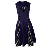 Max Women Polka Dots Vintage 50s Style Cocktail Party Swing Dress  S	 Blue