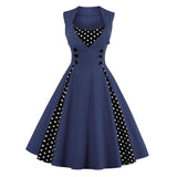 Max Women Polka Dots Vintage 50s Style Cocktail Party Swing Dress  S	 Blue
