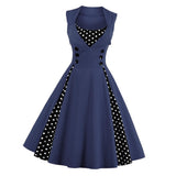 Max Women Polka Dots Vintage 50s Style Cocktail Party Swing Dress  S	 Blue
