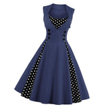 Max Women Polka Dots Vintage 50s Style Cocktail Party Swing Dress  S	 Blue
