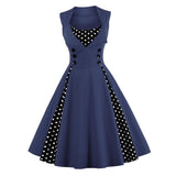 Max Women Polka Dots Vintage 50s Style Cocktail Party Swing Dress  S	 Blue