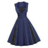 Max Women Polka Dots Vintage 50s Style Cocktail Party Swing Dress  S	 Blue