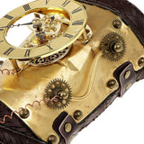 Vintage Steampunk Rivets PU Leather Arm Band Gold Metal Arm Cuff Gloves Costume Prop - Aladdin Shoppers