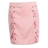 Max High Waist Lace Up Suede Slim Mini Skirt Short Bodycon A Line Pink 2XL