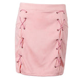 Max High Waist Lace Up Suede Slim Mini Skirt Short Bodycon A Line Pink 2XL