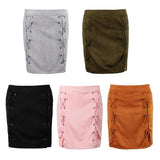 Max High Waist Lace Up Suede Slim Mini Skirt Short Bodycon A Line Pink 2XL
