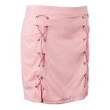 Max High Waist Lace Up Suede Slim Mini Skirt Short Bodycon A Line Pink 2XL