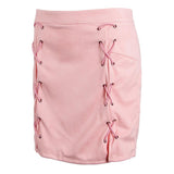 Max High Waist Lace Up Suede Slim Mini Skirt Short Bodycon A Line Pink 2XL