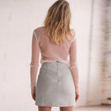 Max High Waist Lace Up Suede Slim Mini Skirt Short Bodycon A Line Gray S