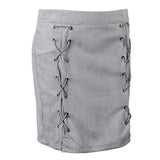 Max High Waist Lace Up Suede Slim Mini Skirt Short Bodycon A Line Gray S