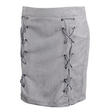 Max High Waist Lace Up Suede Slim Mini Skirt Short Bodycon A Line Gray S