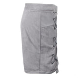 Max High Waist Lace Up Suede Slim Mini Skirt Short Bodycon A Line Gray S