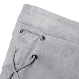 Max High Waist Lace Up Suede Slim Mini Skirt Short Bodycon A Line Gray S