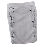 Max High Waist Lace Up Suede Slim Mini Skirt Short Bodycon A Line Gray S