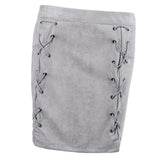 Max High Waist Lace Up Suede Slim Mini Skirt Short Bodycon A Line Gray S