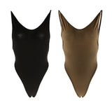 Max Plain Strappy High Cut Backless Bodysuit Sexy Women Bodycon Jumpsuit S Green