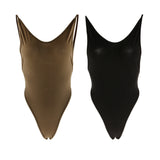 Max Plain Strappy High Cut Backless Bodysuit Sexy Women Bodycon Jumpsuit S Green