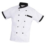 Unisex Chef Jacket Stripe Short Sleeve Hotel Kitchen Chefwear Coat M White