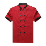 Unisex Chef Jacket Stripe Short Sleeve Hotel Kitchen Chefwear Coat 2XL Red