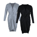 Long Sleeves Bodycon Bandage Dress Casual Asymmetrical Wrap Dress Gray S