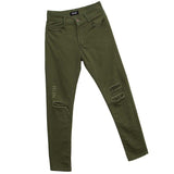 Men Retro Slim Fit Ripped Hole Trouser Straight Jeans Denim Pants L Green