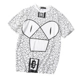 Fashion T-Shirt Men's Geometric Printed Tops Cotton Short Sleeve L White