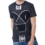 Fashion T-Shirt Men's Geometric Printed Tops Cotton Short Sleeve L Black